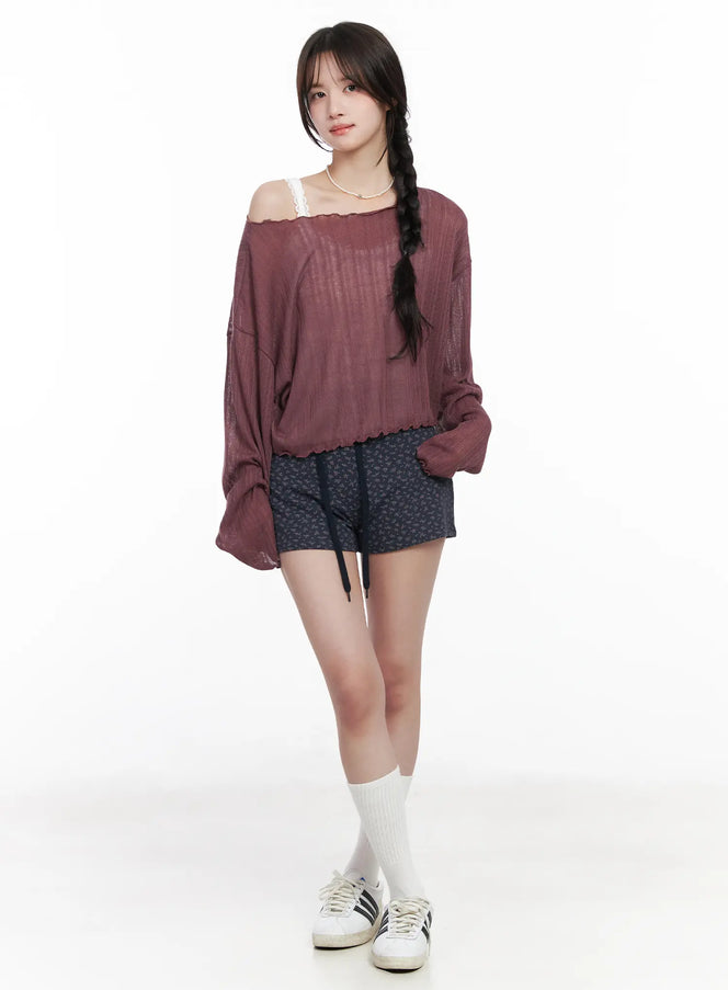 floral-print-banded-shorts-cm527 / Dark blue