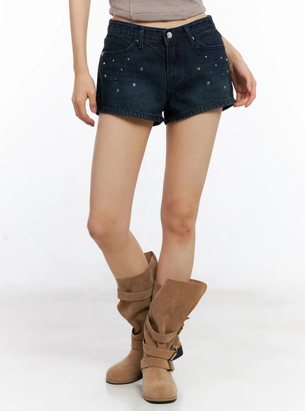 studded-washed-denim-shorts-cl530 / Dark blue