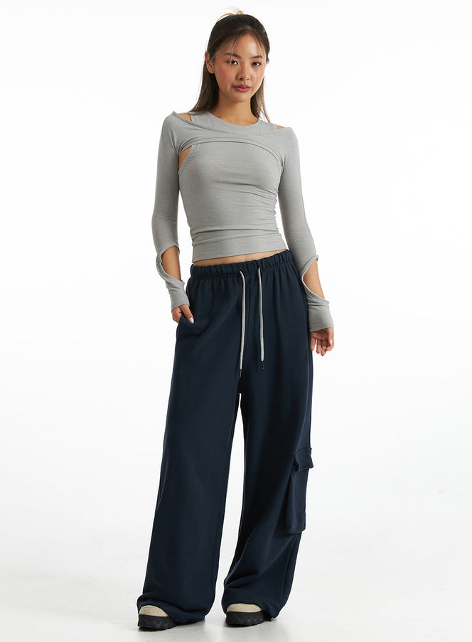 relaxed-drawstring-cargo-pants-co318 / Dark blue