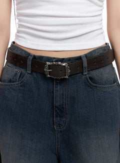 square-buckle-faux-leather-belt-is525 / Dark brown