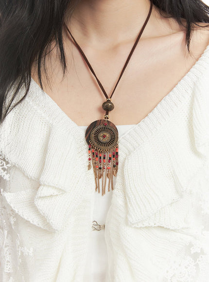 bohemian-dream-catcher-necklace-cf513 / Dark brown