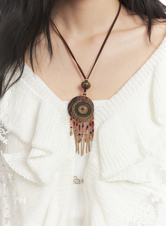 bohemian-dream-catcher-necklace-cf513 / Dark brown