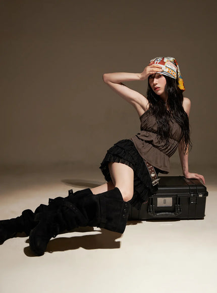 ribbon-strap-tank-top-cf523 / Dark brown