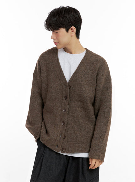 mens-buttoned-oversize-cardigan-in422 / Dark brown