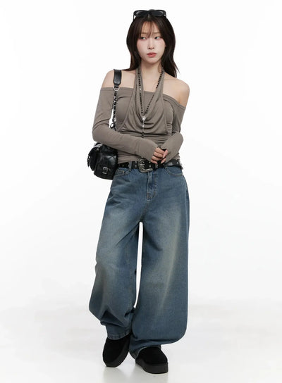 off-shoulder-draped-halter-top-in525 / Dark brown