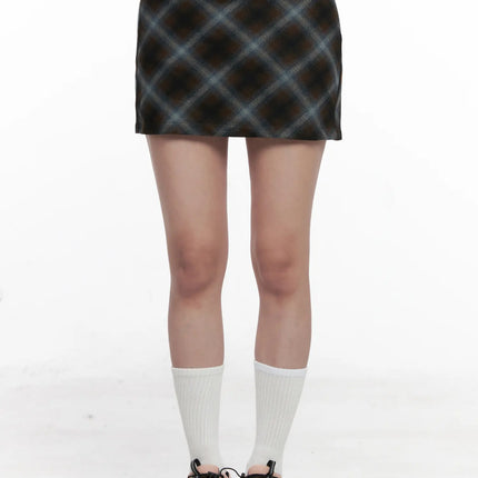 a-line-plaid-mini-skirt-co523 / Dark brown