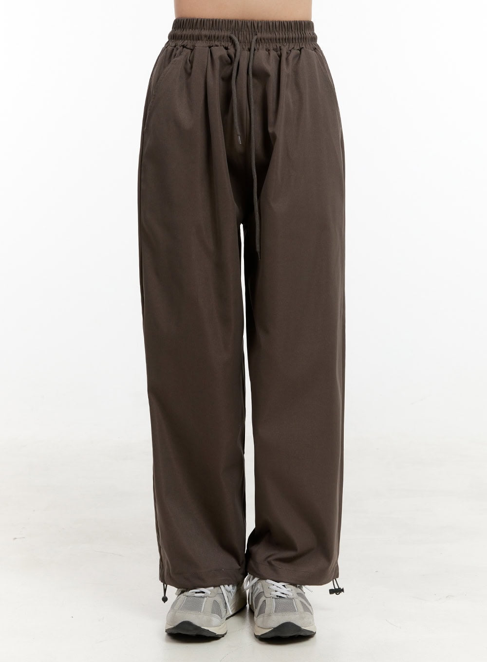 banded-string-straight-leg-pants-og429 / Dark brown