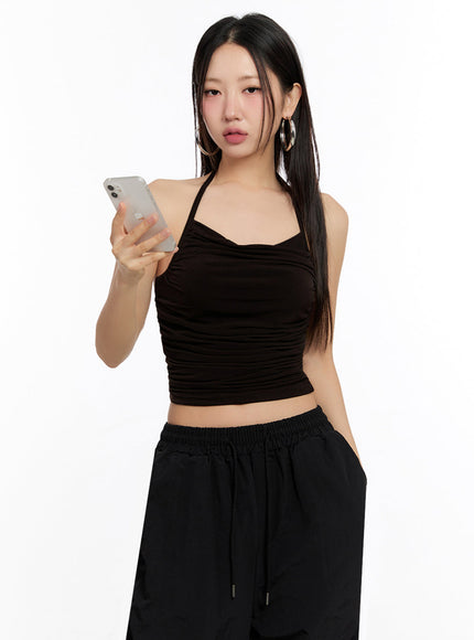 draped-halter-crop-top-iu509 / Dark brown