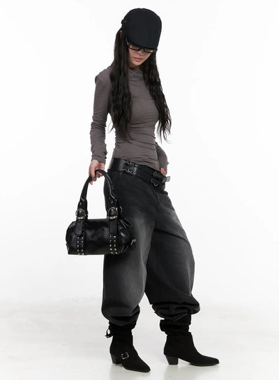 unsymmetrical-neck-long-sleeve-tee-cn513 / Dark gray