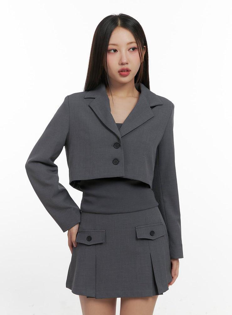 buttoned-collar-crop-blazer-cn419 / Dark Gray