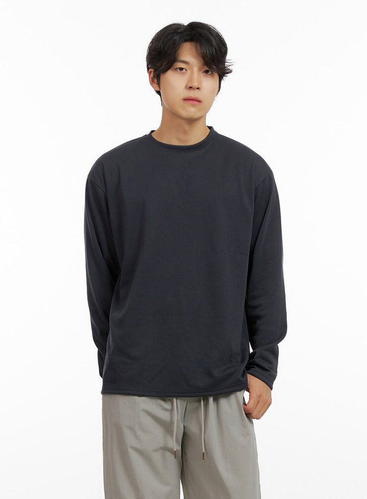 mens-loose-round-neck-long-sleeve-dark-gray-ig409 / Dark gray