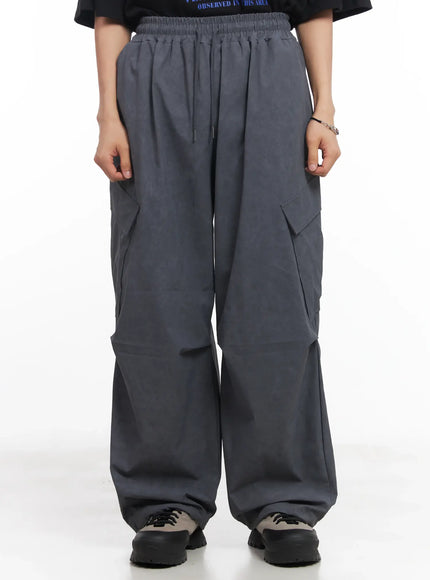 mens-wide-leg-cargo-pants-iu519 / Dark gray