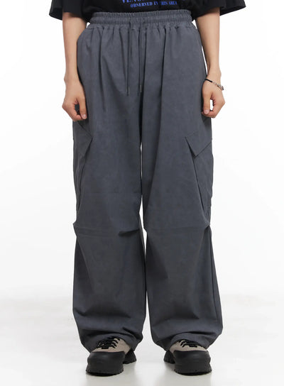 mens-wide-leg-cargo-pants-iu519 / Dark gray