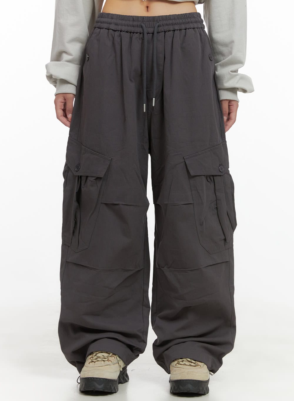string-banded-baggy-cargo-pants-cs403 / Dark gray