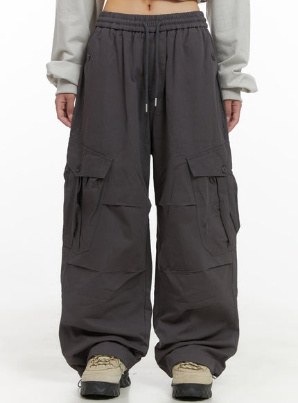 string-banded-baggy-cargo-pants-cs403 / Dark gray