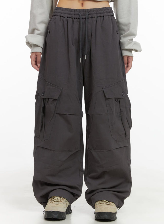 string-banded-baggy-cargo-pants-cs403 / Dark gray