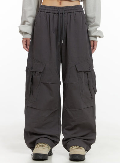 string-banded-baggy-cargo-pants-cs403 / Dark gray