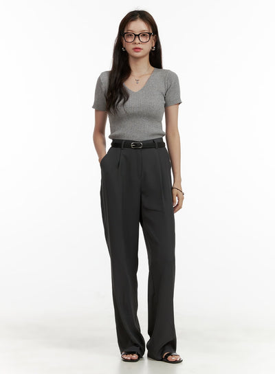 pintuck-straight-trousers-ou411 / Dark gray