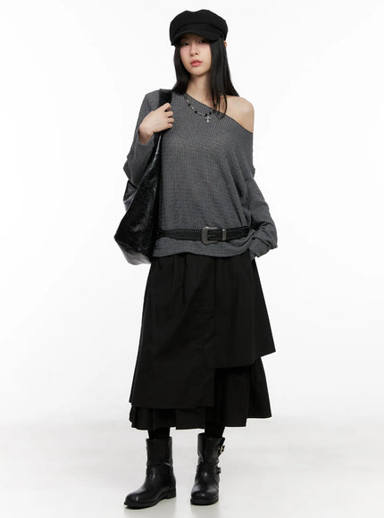 oversized-off-shoulder-knit-sweater-cg526 / Dark gray