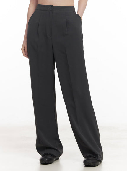 pintuck-wide-fit-slacks-iy509 / Dark gray
