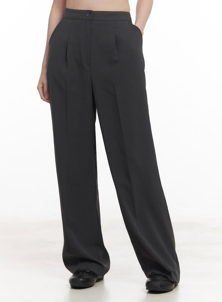 pintuck-wide-fit-slacks-iy509 / Dark gray
