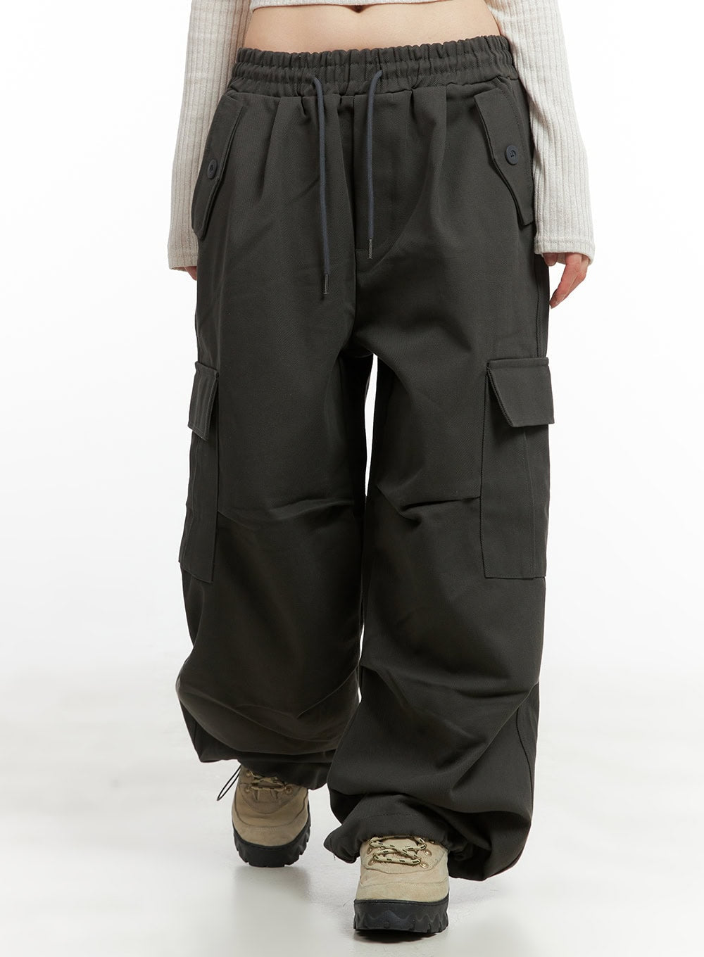 cargo-chic-banded-wide-fit-pants-cg420 / Dark gray