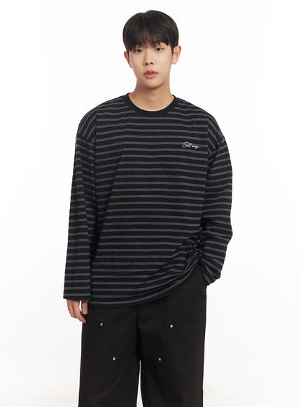Men's Stripe Embroidered Long-Sleeve T-Shirt IM528