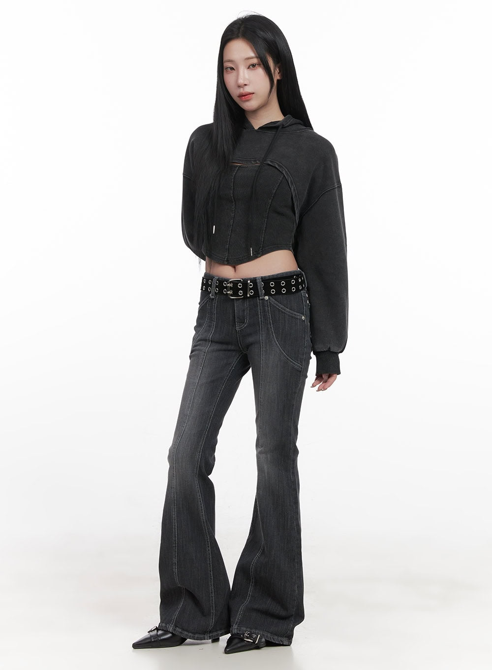 candace-seam-line-low-waist-flared-jeans-cj517 / Dark gray