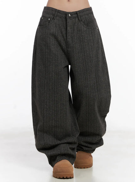 wide-leg-striped-cotton-pants-cn528 / Dark gray
