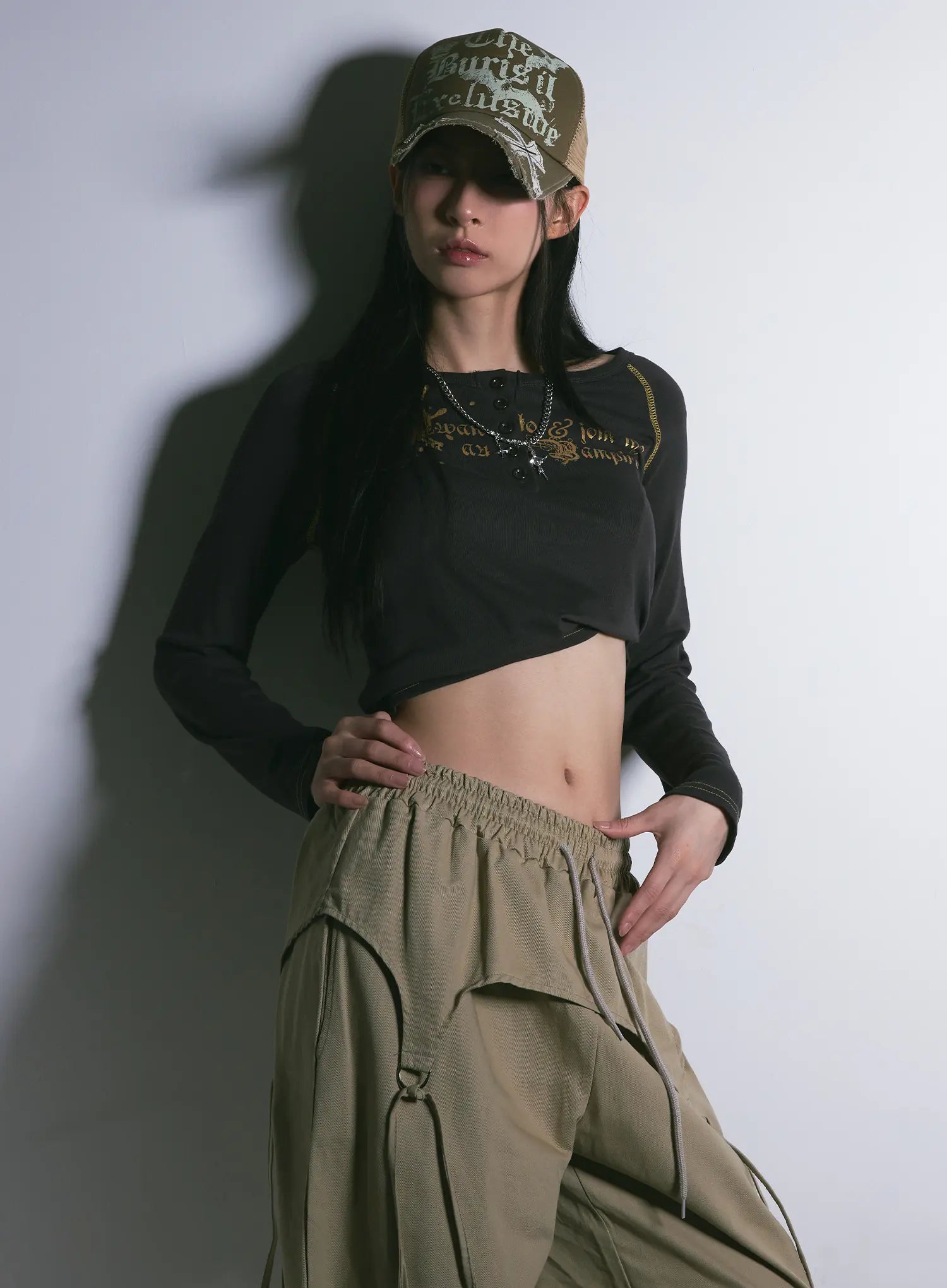 tattoo-graphic-u-neck-long-sleeve-tee-cg526 / Dark gray