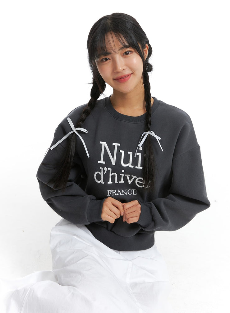 lettering-crew-neck-sweatshirt-od329 / Dark gray