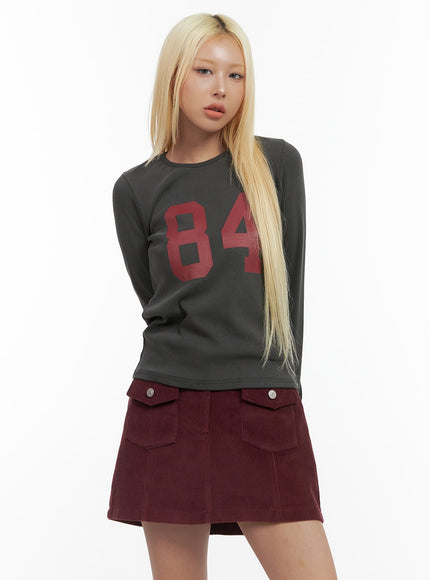 lettering-long-sleeve-crop-tee-co415 / Dark gray