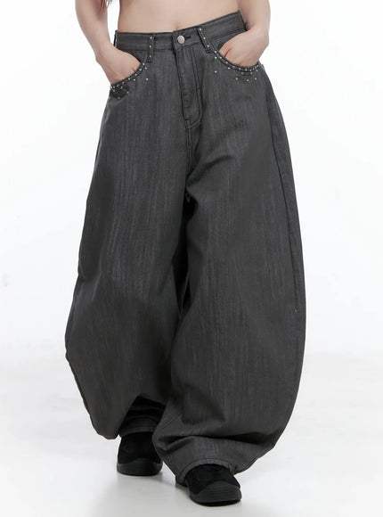 ann-rhinestone-wide-leg-jeans-cs501 / Dark gray