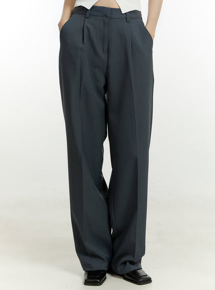 pintuck-wide-fit-tailored-pants-ou427 / Dark gray