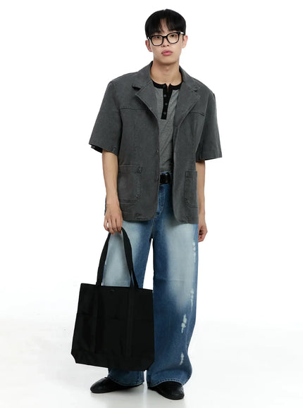 mens-short-sleeve-button-up-ig520 / Dark gray