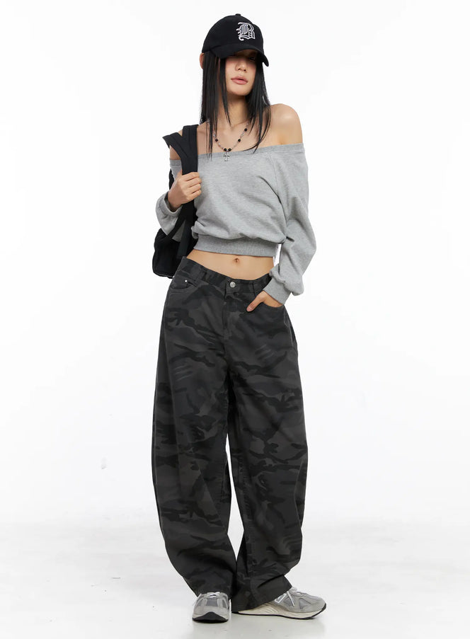 anaya-camo-print-baggy-cotton-pants-cs511 / Dark gray