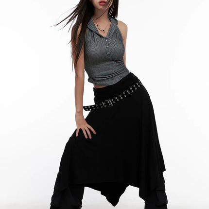 ribbed-button-hoodie-crop-tank-cl518 / Dark gray