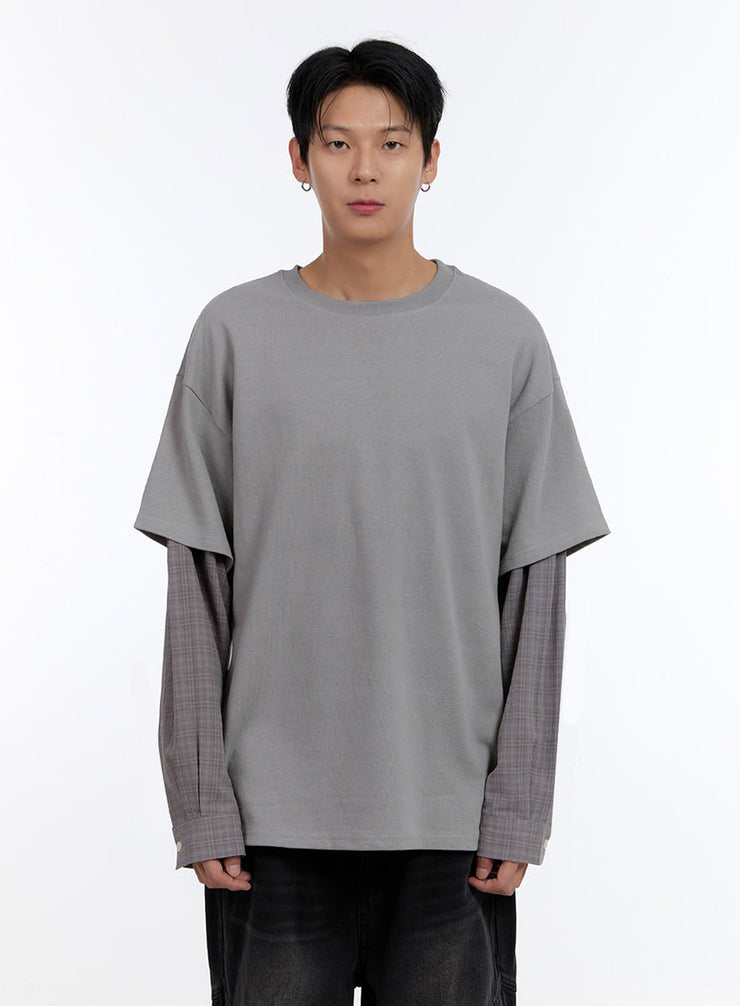 mens-layered-shirt-io428 / Dark gray