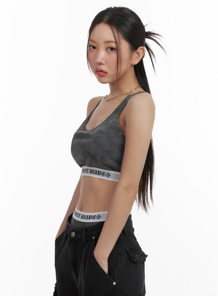 graphic-lettering-banding-sports-bra-ca416 / Dark gray