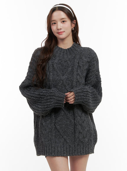 loose-fit-knit-mini-dress-oo421 / Dark gray