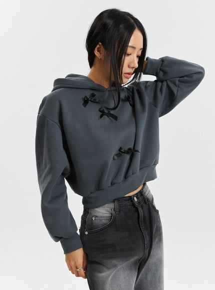 ribbon-solid-essential-cropped-hoodie-cd320 / Dark gray