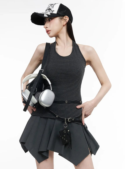 striped-halter-neck-tank-top-iy511 / Dark gray