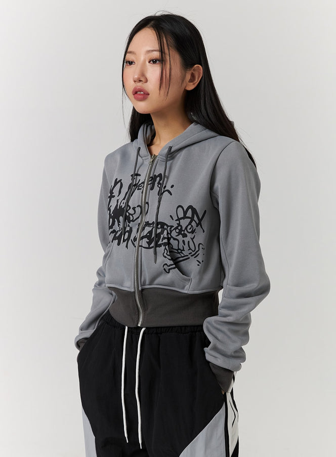 crop-graphic-zip-up-hoodie-cd329 / Dark gray