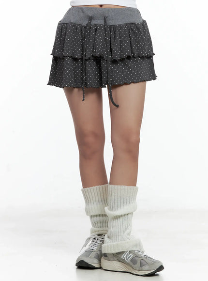 polka-dot-tiered-mini-skirt-cl509 / Dark gray