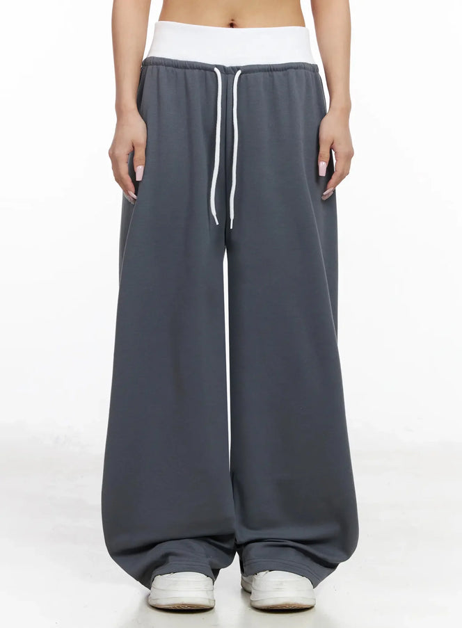 layered-wide-leg-sweatpants-iy504 / Dark gray