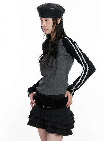 two-tone-lace-detail-top-cs529 / Dark gray