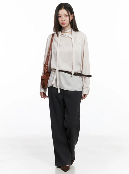 fleeced-flared-bootcut-pants-cj506 / Dark gray