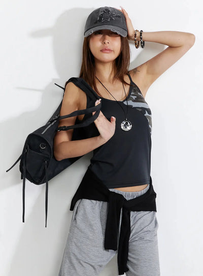camo-accent-cami-top-iy515 / Dark gray