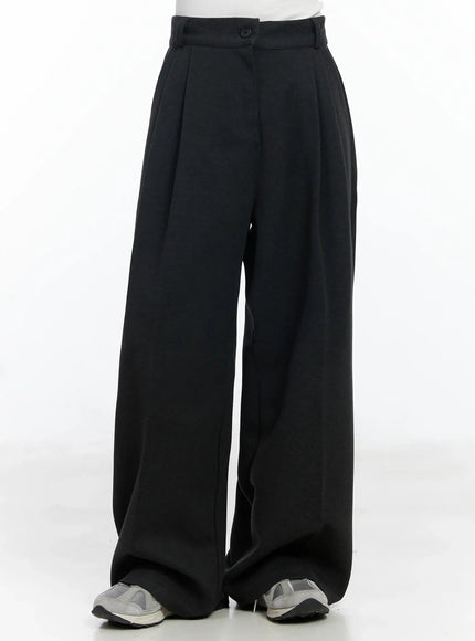 pleated-wide-fleece-lined-slacks-ij529 / Dark gray