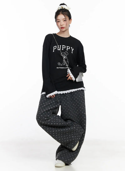 cozy-heart-fleece-wide-pants-cj519 / Dark gray
